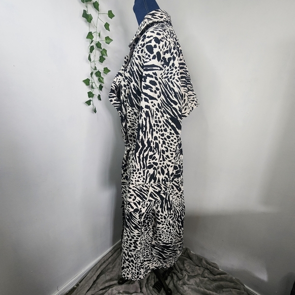 Sergio Hudson Black White Animal Print Strong Shoulder Trench Coat Jacket 3X - Picture 16 of 17